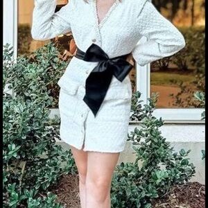 White Textured Tweed Dress